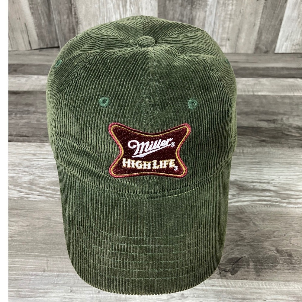 Miller High Life Olive Green Corduroy Adjustable Strapback Hat H3 BA26675MHLU